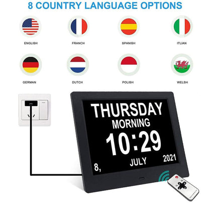 10-Inch Digital Clock With Voice Time Announcement, Auto DST Adjustment, 20 Custom Alarms, 8 Medication Reminders EU Plug White by bashfashion