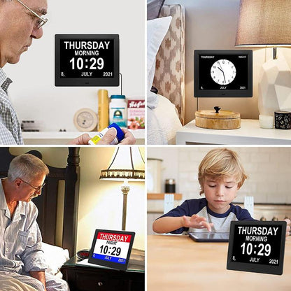 10-Inch Digital Clock With Voice Time Announcement, Auto DST Adjustment, 20 Custom Alarms, 8 Medication Reminders EU Plug White by bashfashion