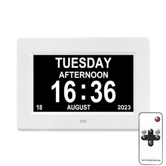 7-inch Digital Frame Calendar Day Clock With 3 Medication Alerts, 5 Custom Alarms, Multi-Language Support EU Plug White by bashfashion