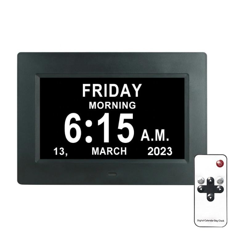 7-inch Digital Frame Calendar Day Clock With 3 Medication Alerts, 5 Custom Alarms, Multi-Language Support EU Plug Black by bashfashion