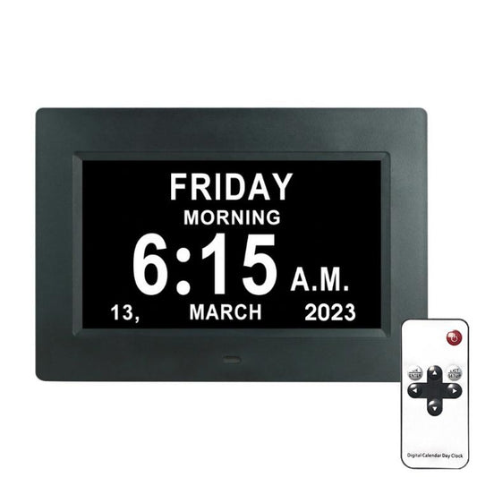 7-inch Digital Frame Calendar Day Clock With 3 Medication Alerts, 5 Custom Alarms, Multi-Language Support EU Plug Black by bashfashion