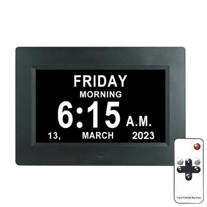7-inch Digital Frame Calendar Day Clock With 3 Medication Alerts, 5 Custom Alarms, Multi-Language Support AU Plug Black by bashfashion
