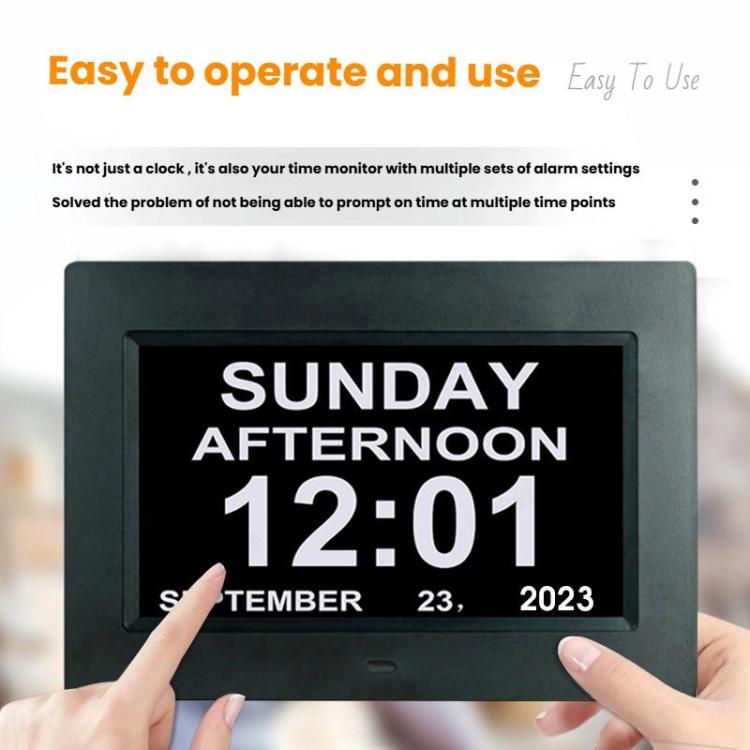 7-inch Digital Frame Calendar Day Clock With 3 Medication Alerts, 5 Custom Alarms, Multi-Language Support AU Plug Black by bashfashion