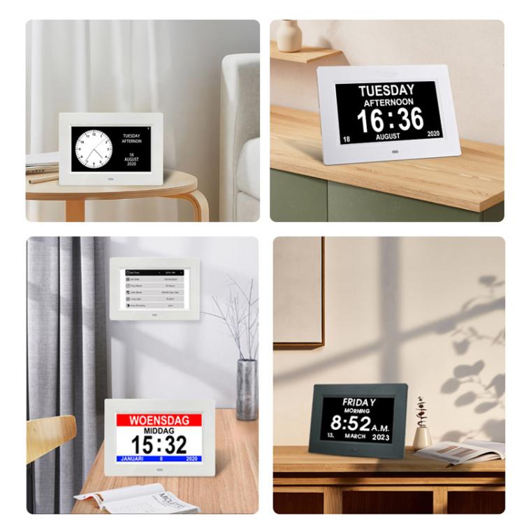 7-inch Digital Frame Calendar Day Clock With 3 Medication Alerts, 5 Custom Alarms, Multi-Language Support AU Plug Black by bashfashion