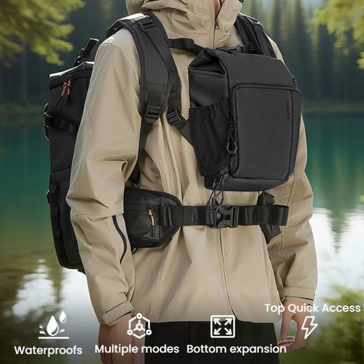Cwatcun D198 Small Expandable Single Shoulder Camera Bag Waterproof Multi-Function Camera Bag(Black) by Cwatcun