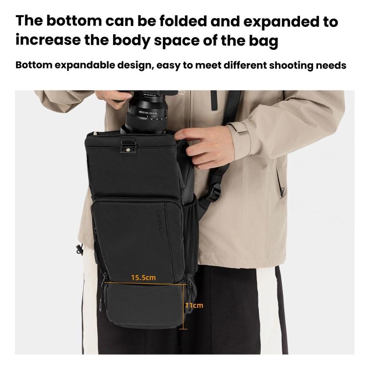Cwatcun D198 Small Expandable Single Shoulder Camera Bag Waterproof Multi-Function Camera Bag(Black) by Cwatcun