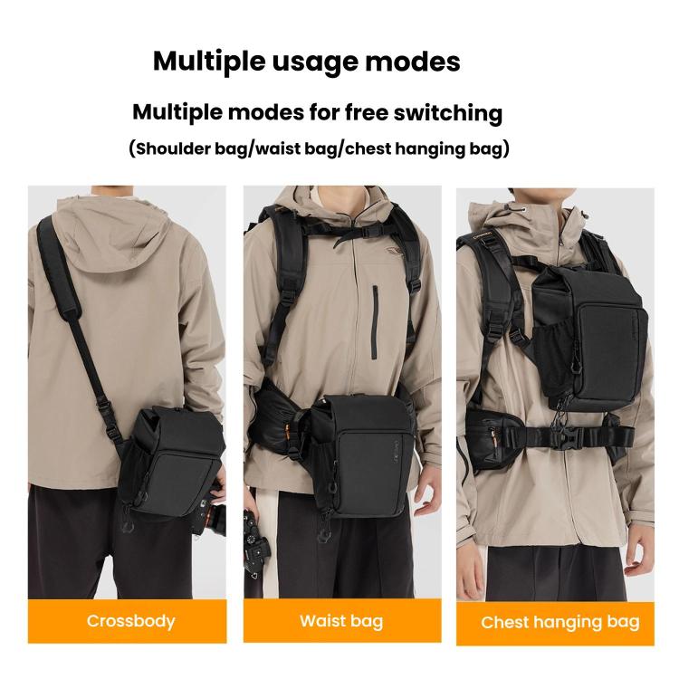 Cwatcun D198 Small Expandable Single Shoulder Camera Bag Waterproof Multi-Function Camera Bag(Black) by Cwatcun