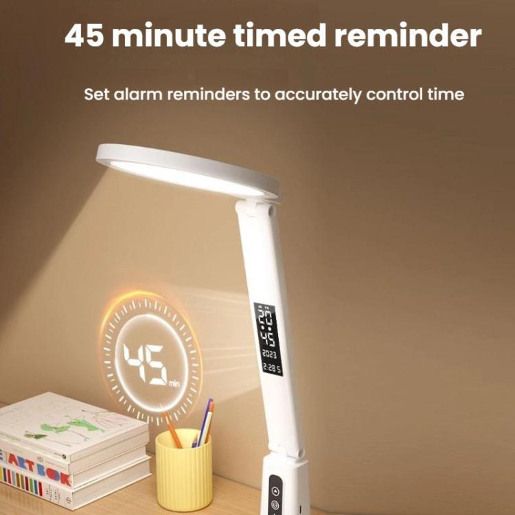 LED Desk Lamp Children Study Reading Eye-Protecting Bedside Light, Specification: Dual-use With Clock Display by bashfashion