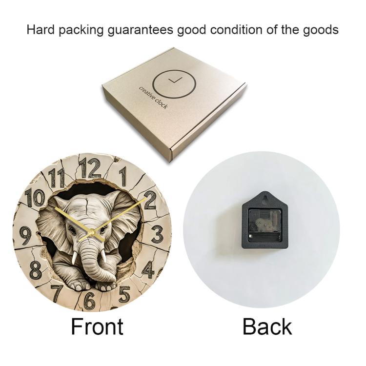 11 inch Elephant 3D Stereoscopic Living Room Decorative Silent Wall Clock(APC103) by bashfashion