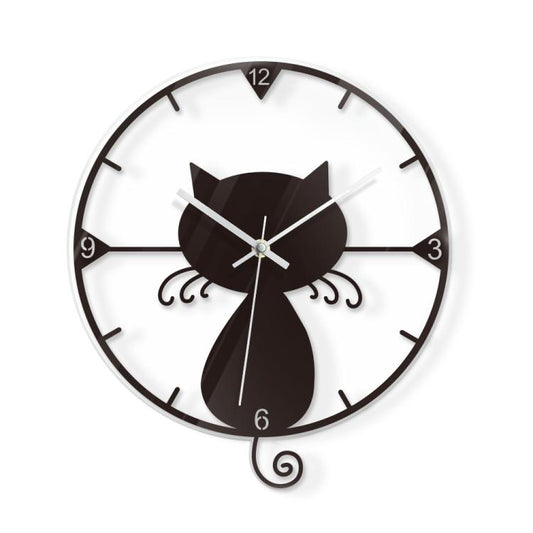 Cat Transparent Acrylic Silent Wall Clock For Home Decor(Black) by bashfashion