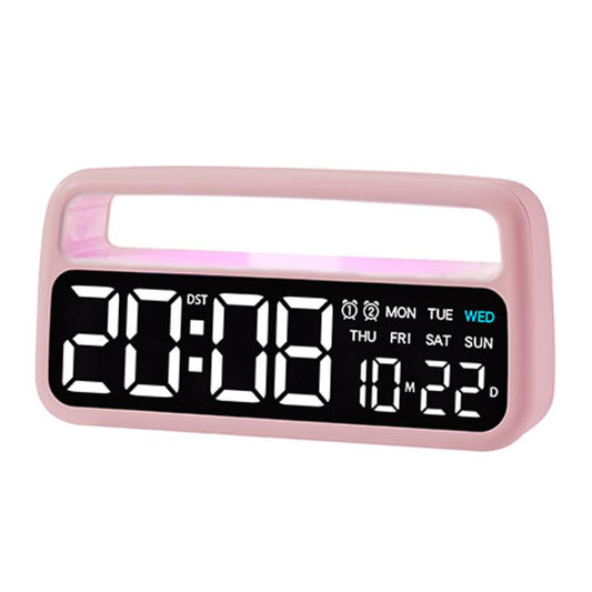 LED Ambient Light Bedside Alarm Clock Home Decor Multi-Function Clock With White Light(Pink) by bashfashion
