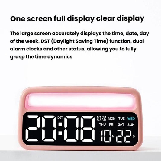 LED Ambient Light Bedside Alarm Clock Home Decor Multi-Function Clock With White Light(Pink) by bashfashion