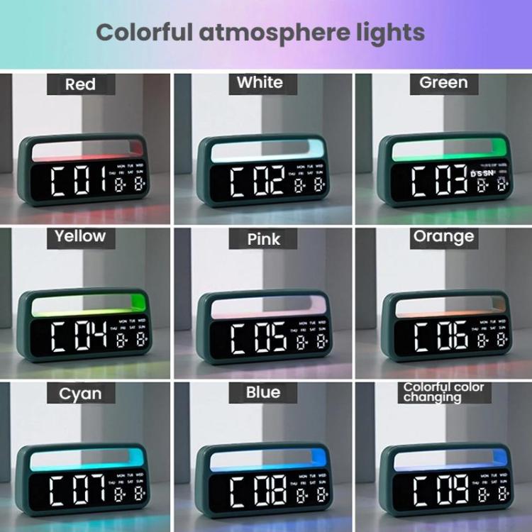 LED Ambient Light Bedside Alarm Clock Home Decor Multi-Function Clock With White Light(Green) by bashfashion
