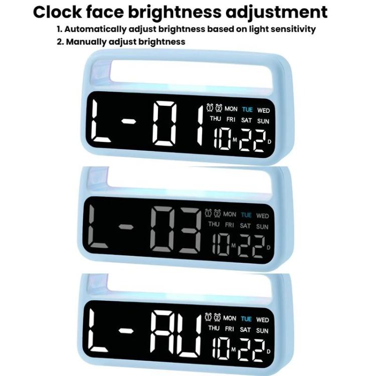 LED Ambient Light Bedside Alarm Clock Home Decor Multi-Function Clock With White Light(Blue) by bashfashion