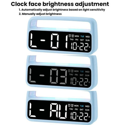LED Ambient Light Bedside Alarm Clock Home Decor Multi-Function Clock With White Light(Blue) by bashfashion