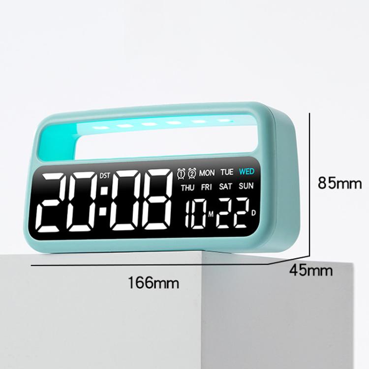 LED Ambient Light Bedside Alarm Clock Home Decor Multi-Function Clock With White Light(Green) by bashfashion