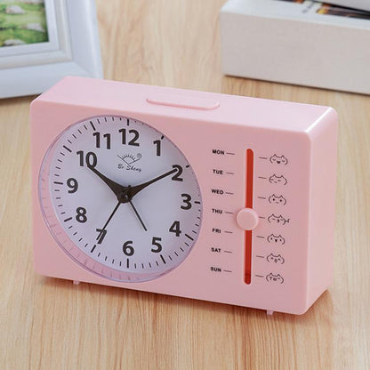 Bo Sheng GH222 Weekly Alarm Clock Square Quartz Desk Clock Scanning Silent Pointer Clock(Pink) by Bo Sheng