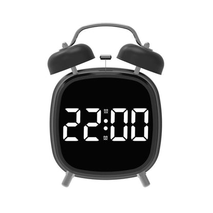 Loud Metal Powerful Ringing Clock LED Multifunction Clock, Color: Black Shell White Light by bashfashion