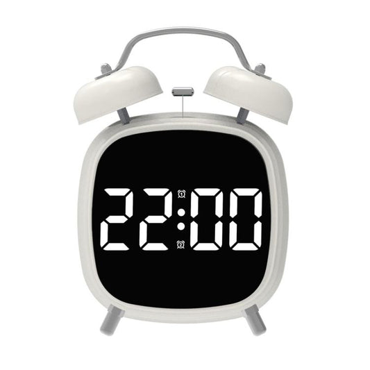 Loud Metal Powerful Ringing Clock LED Multifunction Clock, Color: White Shell White Light by bashfashion