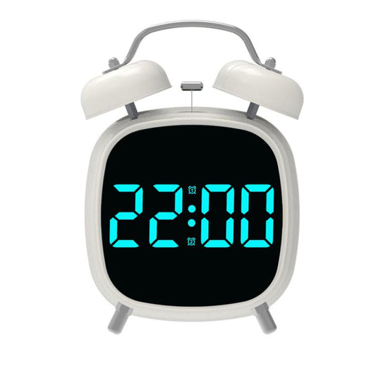Loud Metal Powerful Ringing Clock LED Multifunction Clock, Color: White Shell Blue Light by bashfashion