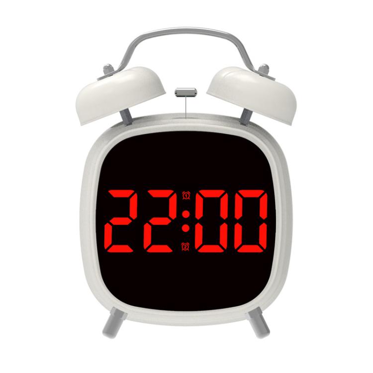 Loud Metal Powerful Ringing Clock LED Multifunction Clock, Color: White Shell Red Light by bashfashion