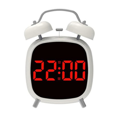 Loud Metal Powerful Ringing Clock LED Multifunction Clock, Color: White Shell Red Light by bashfashion