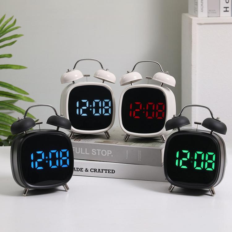 Loud Metal Powerful Ringing Clock LED Multifunction Clock, Color: White Shell Green Light by bashfashion