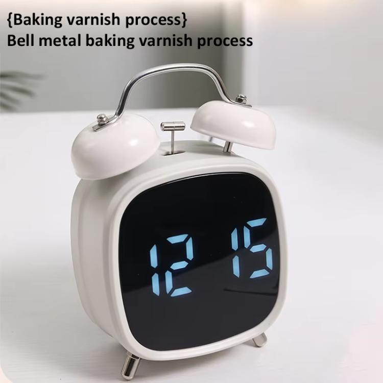 Loud Metal Powerful Ringing Clock LED Multifunction Clock, Color: White Shell Blue Light by bashfashion