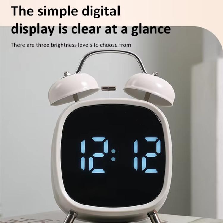Loud Metal Powerful Ringing Clock LED Multifunction Clock, Color: White Shell White Light by bashfashion