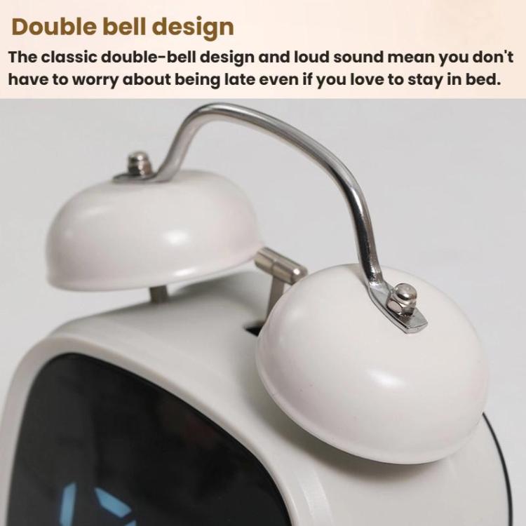 Loud Metal Powerful Ringing Clock LED Multifunction Clock, Color: White Shell Blue Light by bashfashion