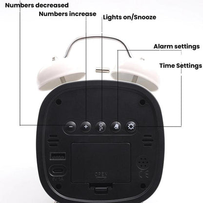 Loud Metal Powerful Ringing Clock LED Multifunction Clock, Color: Black Shell Red Light by bashfashion