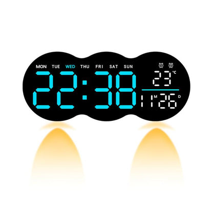 Living Room Digital Wall Clock LED Electronic Clock With Light Multi-Function Remote Control Alarm Clock(Blue Light) by bashfashion