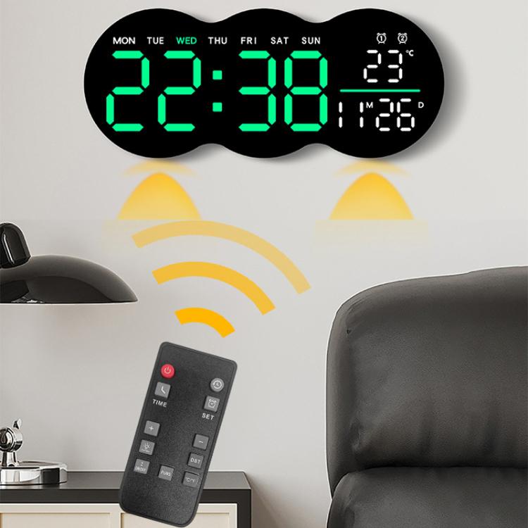 Living Room Digital Wall Clock LED Electronic Clock With Light Multi-Function Remote Control Alarm Clock(White Light) by bashfashion