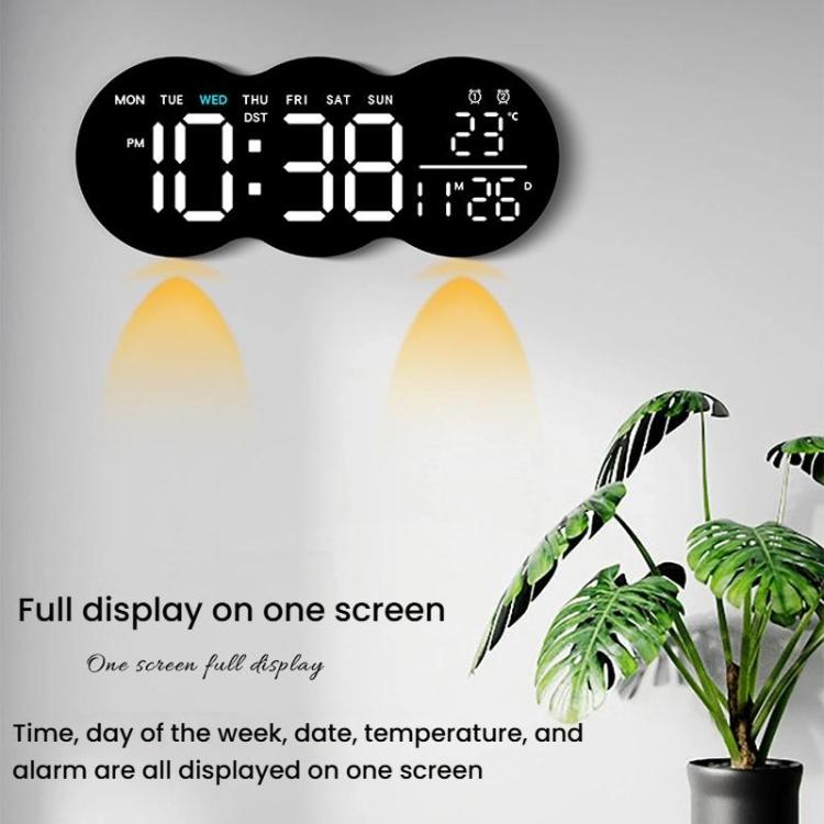 Living Room Digital Wall Clock LED Electronic Clock With Light Multi-Function Remote Control Alarm Clock(White Light) by bashfashion