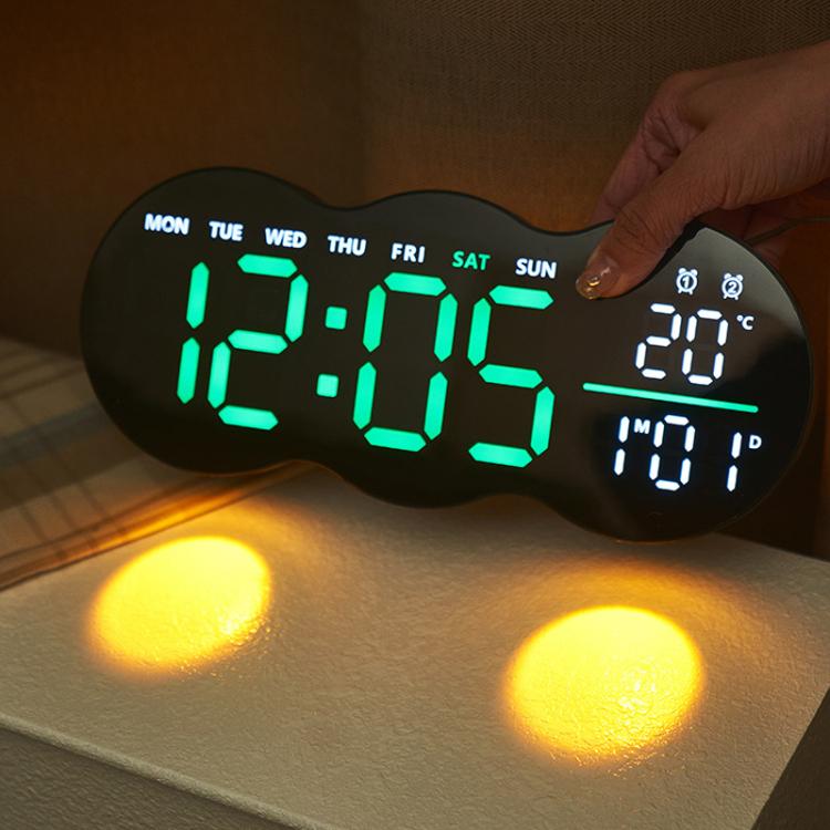 Living Room Digital Wall Clock LED Electronic Clock With Light Multi-Function Remote Control Alarm Clock(Green Light) by bashfashion