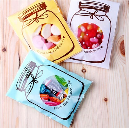 100 PCS / Set Cute Colorful Bottle Pattern Wedding Birthday Cookies Candy Gift Packaging Bag(Yellow) by bashfashion