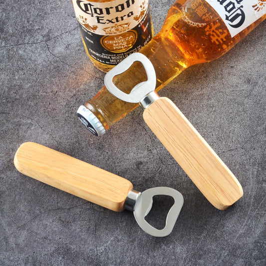 2 PCS Stainless Steel Beer Bottle Opener with Rubber Wood Handle Creative Gift Soda Bottle Driver by bashfashion