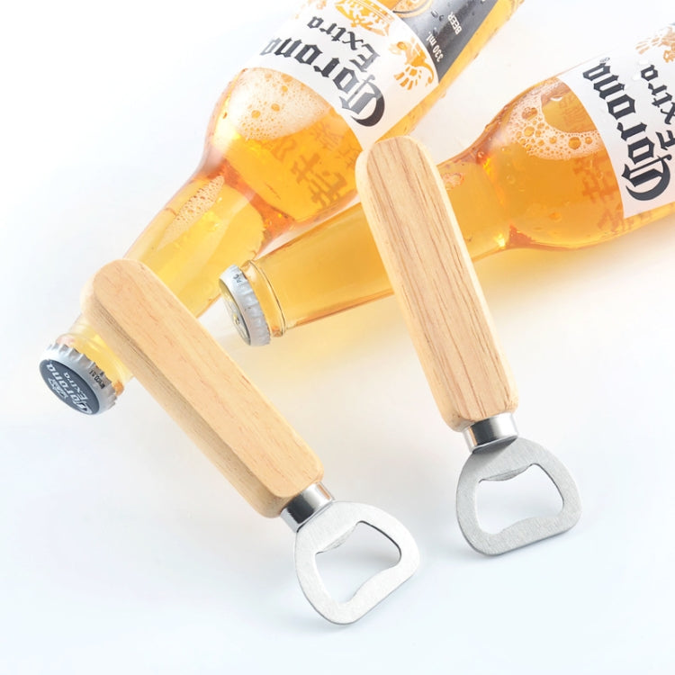 2 PCS Stainless Steel Beer Bottle Opener with Rubber Wood Handle Creative Gift Soda Bottle Driver by bashfashion