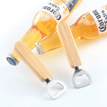 2 PCS Stainless Steel Beer Bottle Opener with Rubber Wood Handle Creative Gift Soda Bottle Driver by bashfashion