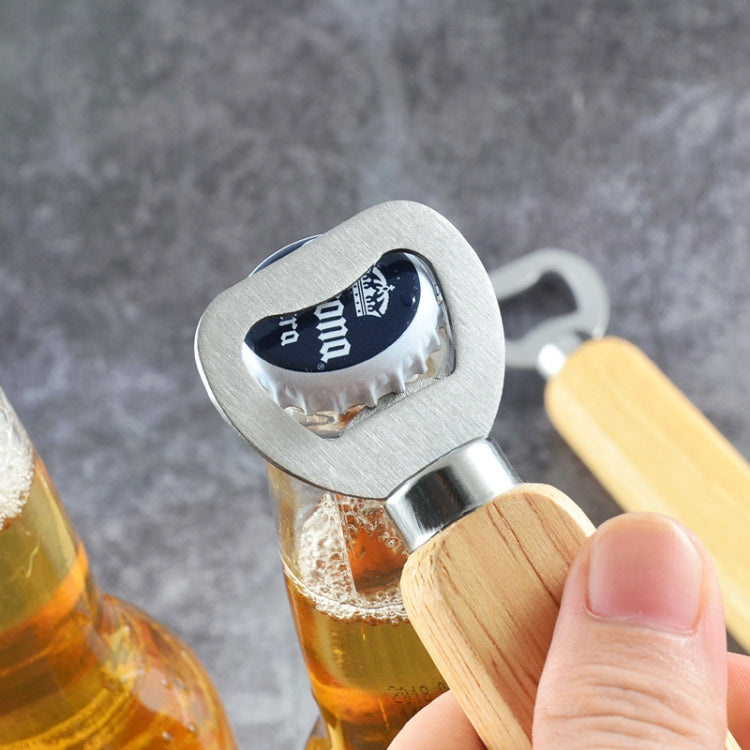 2 PCS Stainless Steel Beer Bottle Opener with Rubber Wood Handle Creative Gift Soda Bottle Driver by bashfashion