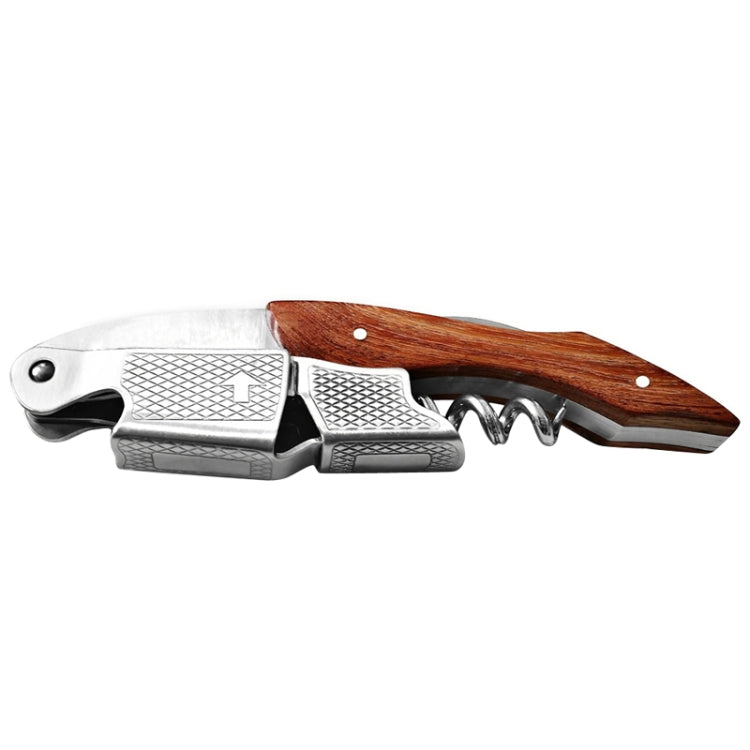 2 PCS Wood Handle Professional Multifunction Double Steel Head Portable Screw Corkscrew Wine Bottle Opener by bashfashion