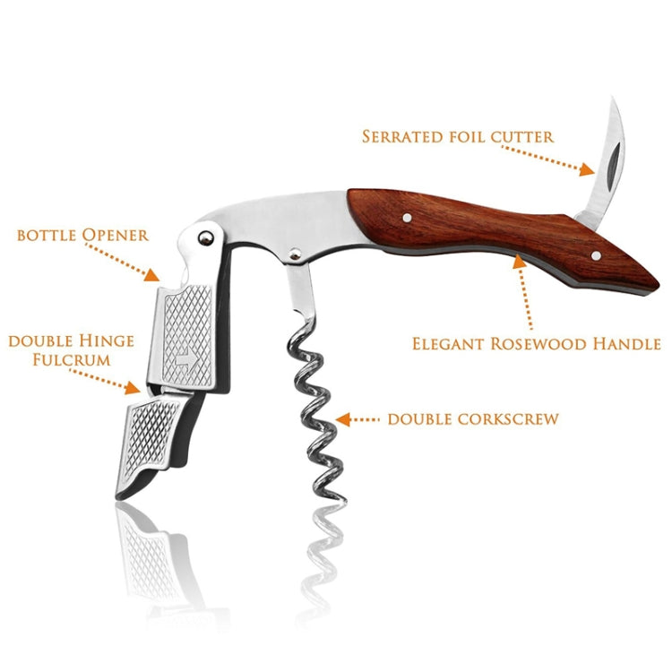 2 PCS Wood Handle Professional Multifunction Double Steel Head Portable Screw Corkscrew Wine Bottle Opener by bashfashion