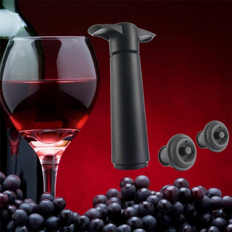 Red Wine Vacuum Pump Freshener Silicone Wine Stopper Set, Specification:Black Pump 2 Stoppers (Box) by bashfashion