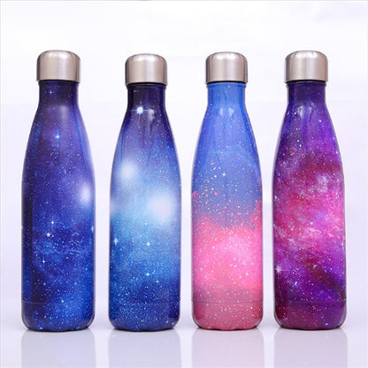 Starry Sky Pattern Thermal Cup Vacuum Flask Heat Water Bottle Portable Stainless Steel Sports Kettle, Capacity:500ml(Blue) by bashfashion