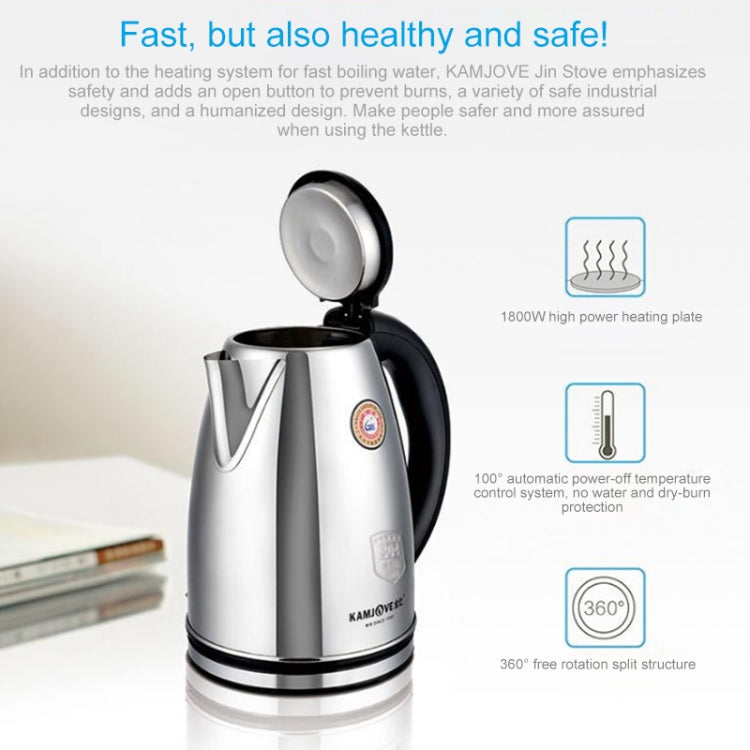 KAMJOVE T-190 Kettle Food Contact 304 Stainless Steel 2L Electric Kettle CN Plug(T-190 2L) by KAMJOVE