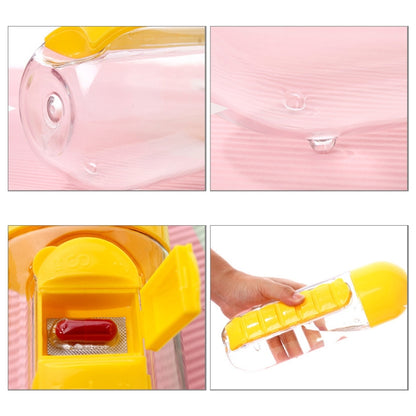 600ML Plastic Water Bottle with Daily Pill Box Organizer Drinking Bottles(Black) by bashfashion