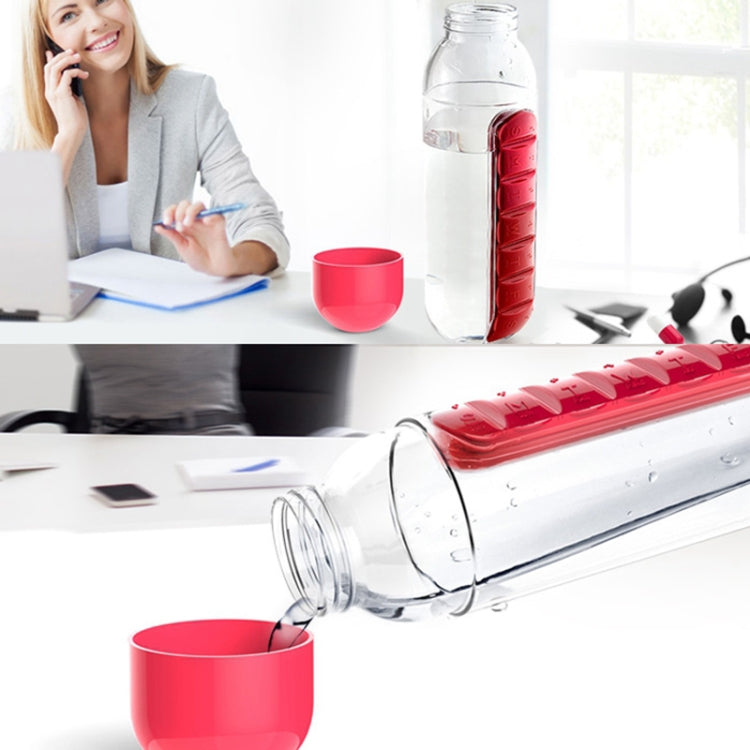 600ML Plastic Water Bottle with Daily Pill Box Organizer Drinking Bottles(Black) by bashfashion