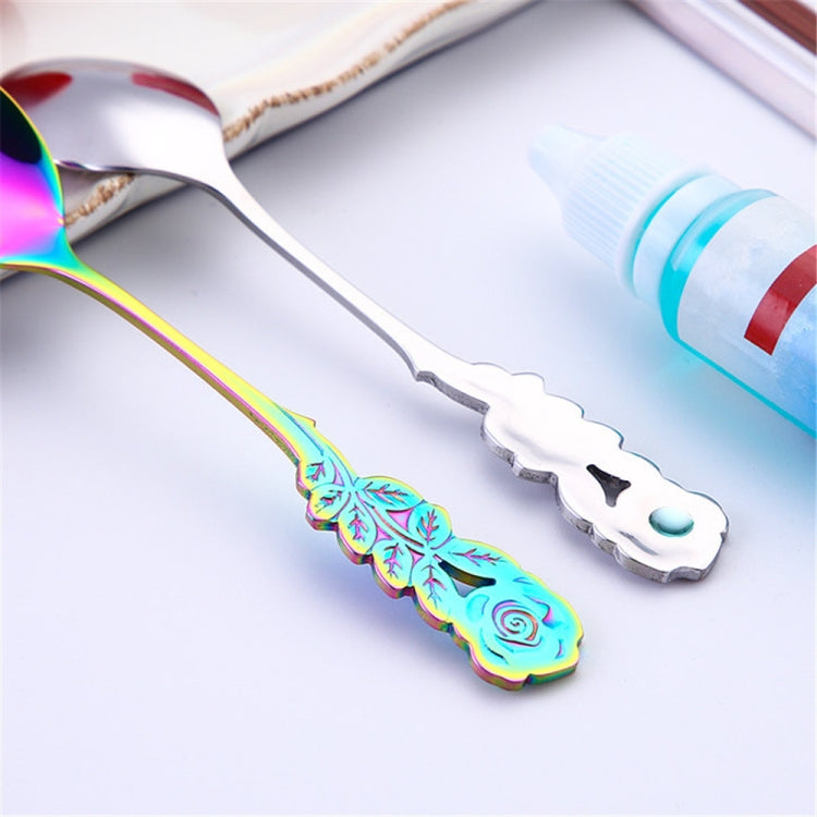 Small Mini Stainless Steel Rose Flower Coffee Spoon Strring Spoon Teaspoon Tea Spoon Dessert Spoon Long Handle Tableware(Blue) by bashfashion