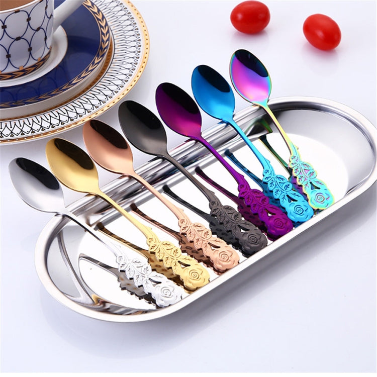 Small Mini Stainless Steel Rose Flower Coffee Spoon Strring Spoon Teaspoon Tea Spoon Dessert Spoon Long Handle Tableware(Multicolor) by bashfashion