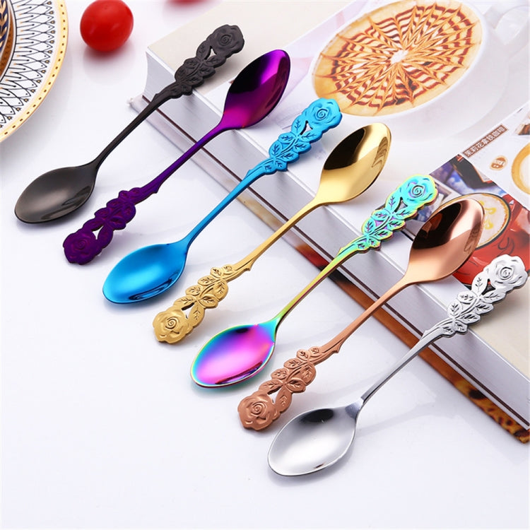 Small Mini Stainless Steel Rose Flower Coffee Spoon Strring Spoon Teaspoon Tea Spoon Dessert Spoon Long Handle Tableware(Multicolor) by bashfashion